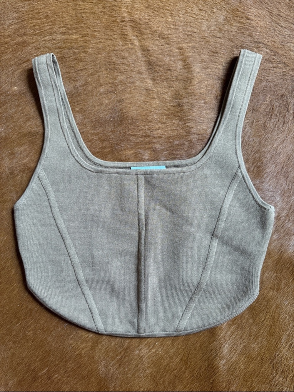 Babaton Taupe Knit Square-Neck Crop Top